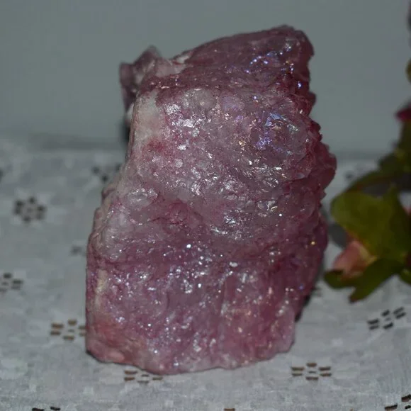 Large OOAK Pink Dyed Natural Aura Quartz Crystal Cluster - witchy mystical decor